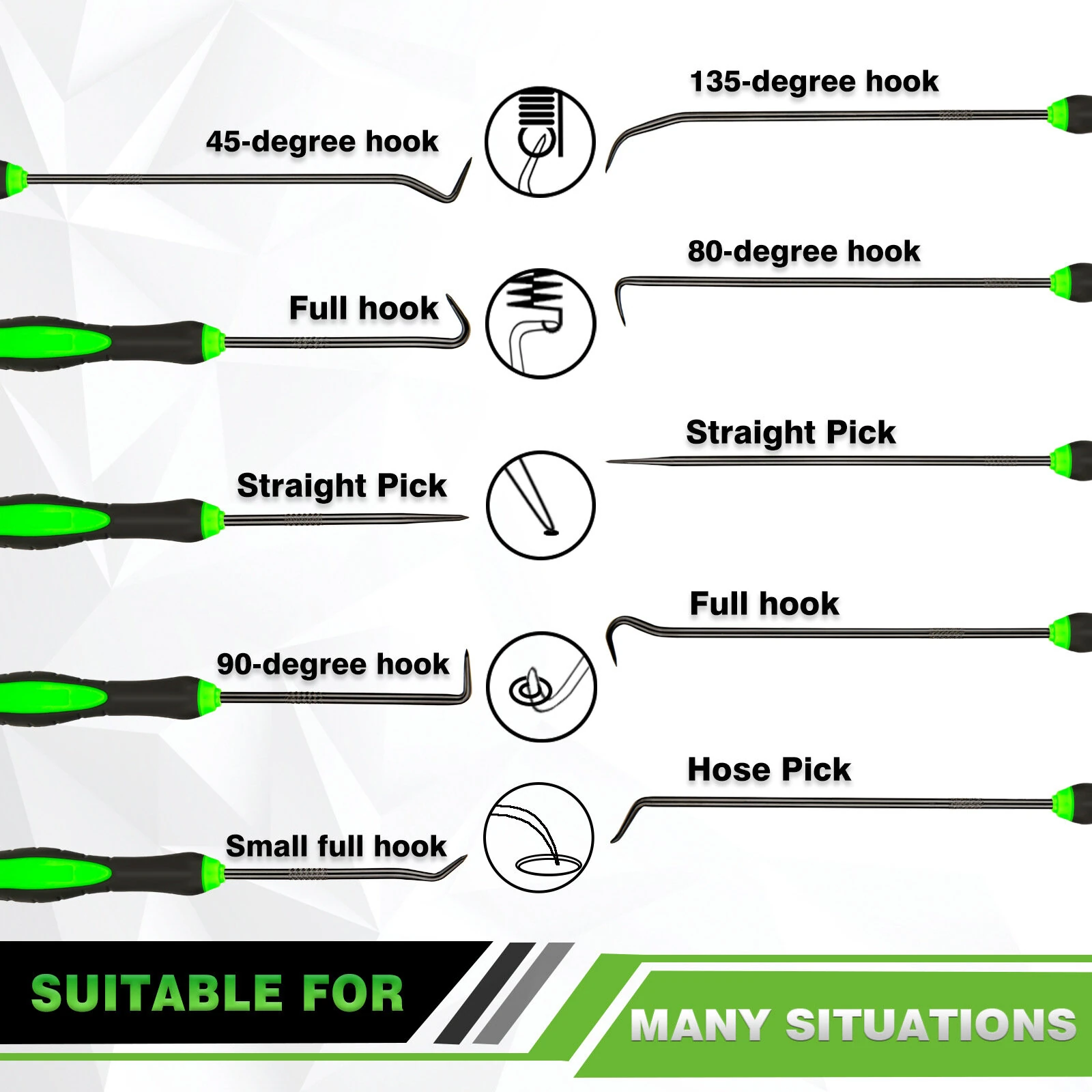 Chrome Vanadium Steel Seal Hook Puller Set - 10pcs with Ergonomic Handle & Canvas Bag - Image 3