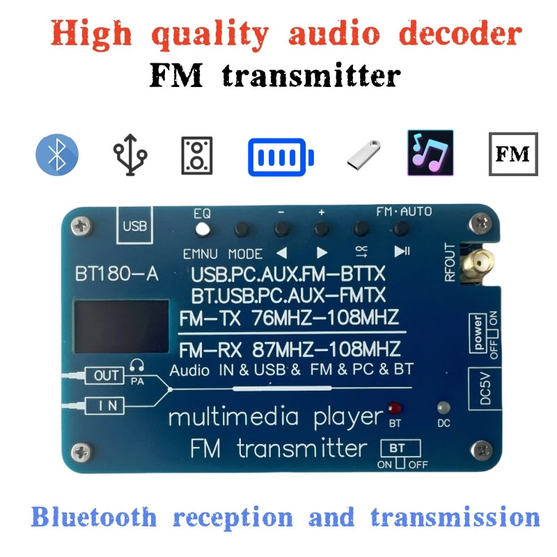BT180 Bluetooth 5.3 Transmitter Receiver | FM Radio USB Audio Decoder | 2800mAh Battery - Image 3