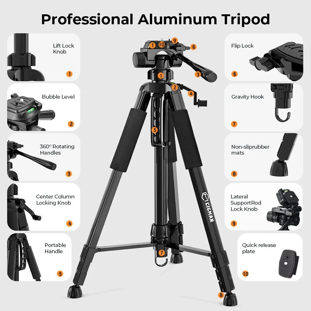 CIGMAN CTP01 Laser Level Tripod | 1.5M Height 360 Rotation | 3-Way Pan Head - Image 3