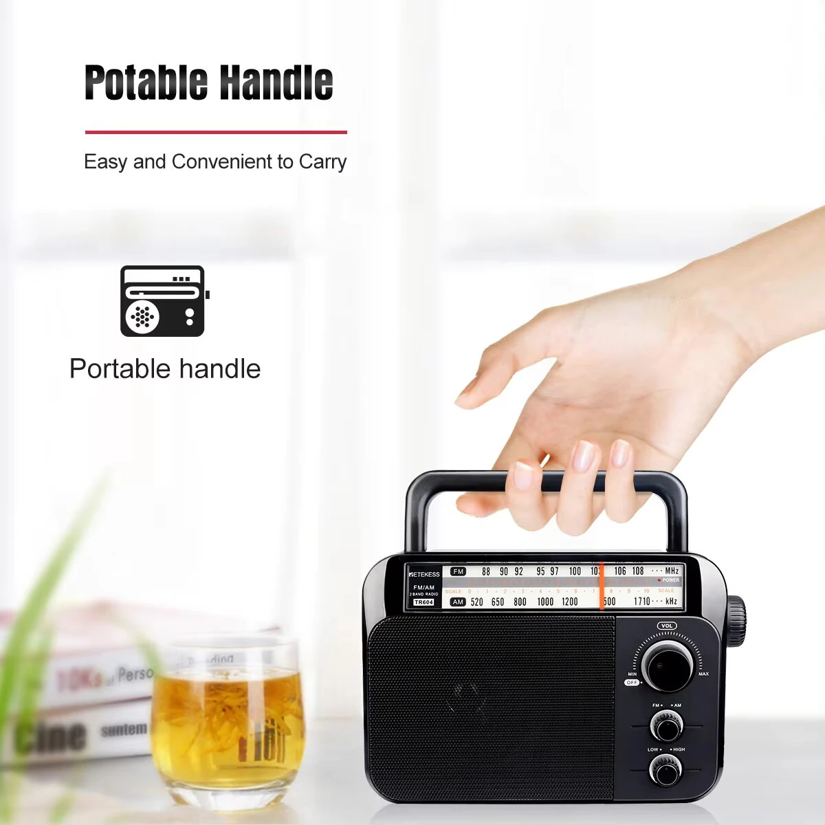 Retekess TR604 Portable AM FM Radio - Rechargeable Battery & Speaker for Seniors - Image 3