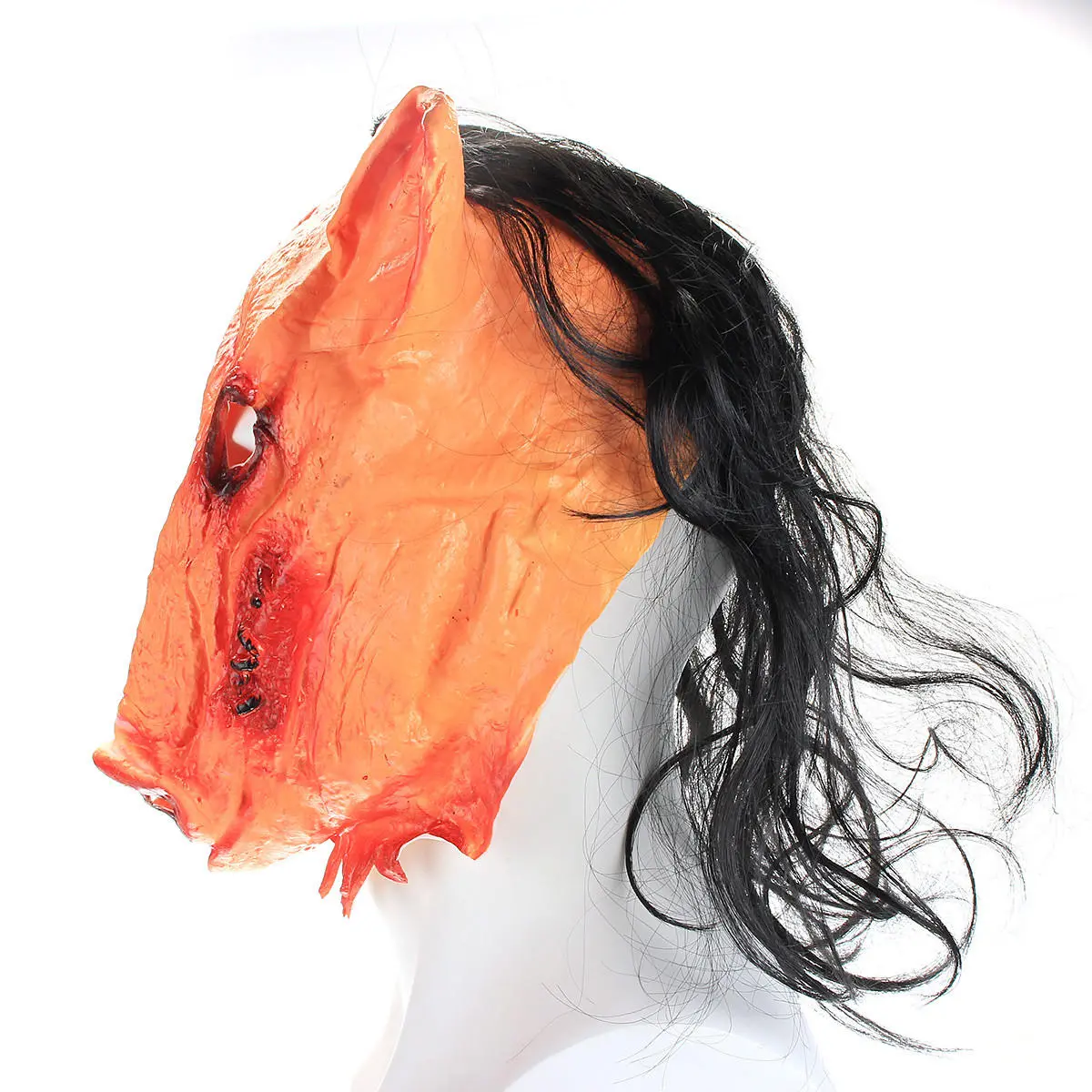 Scary Pig Head Mask With Hair - Latex Halloween Cosplay & Party Prop - Image 5