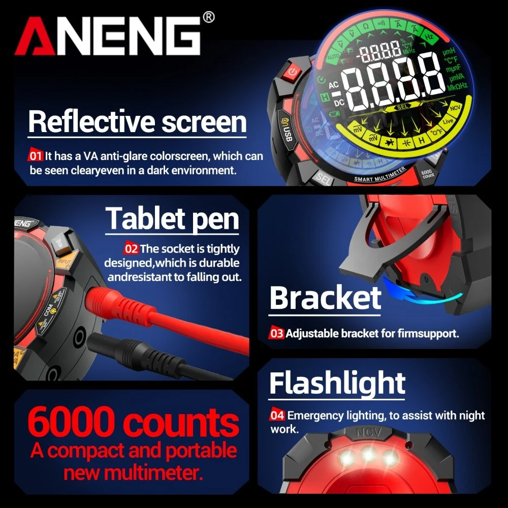 ANENG 626 Digital Multimeter - 6000 Count USB Rechargeable AC DC Tester - Image 3