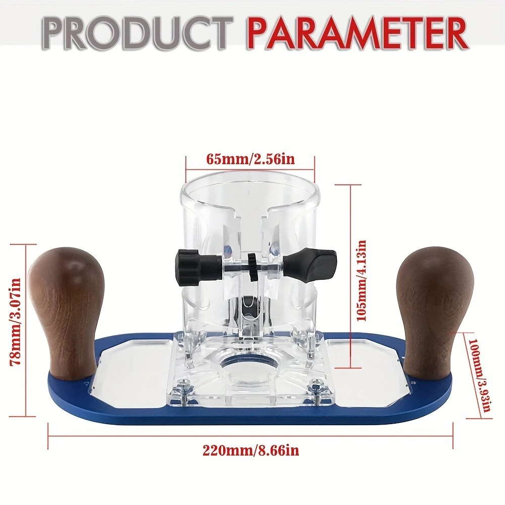 Bosch Trimming Machine Router Plunge Base - 65mm Acrylic Design with Wooden Handles for Precise Depth Control - Image 5
