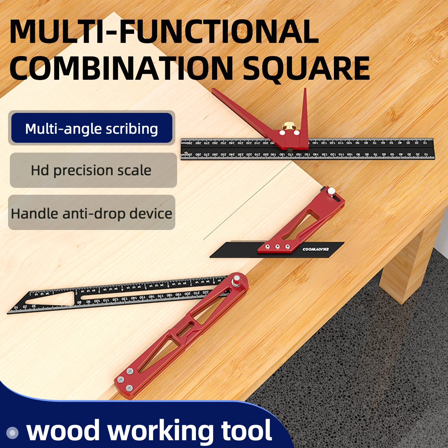 ENJOYWOOD 3PCS Multi-angle Measuring Ruler - Metric & Imperial Scale Woodworking Tool - Image 3