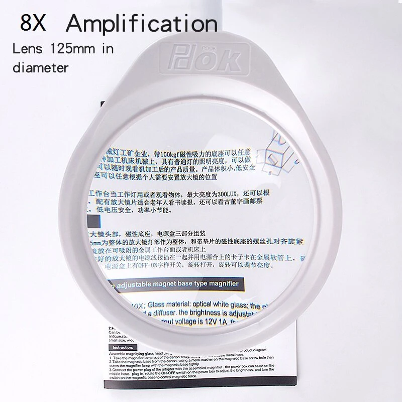 Desk Magnifier Lamp with 48 LEDs | 8X Magnifying Glass & 800mm Flexible Arm for Reading - Image 5