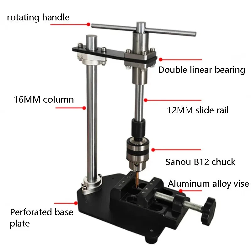 Manual Vertical Tapping Machine - 12MM Slide Rail | 1.5-10MM Clamping Range | Desktop Metal Vise - Image 3