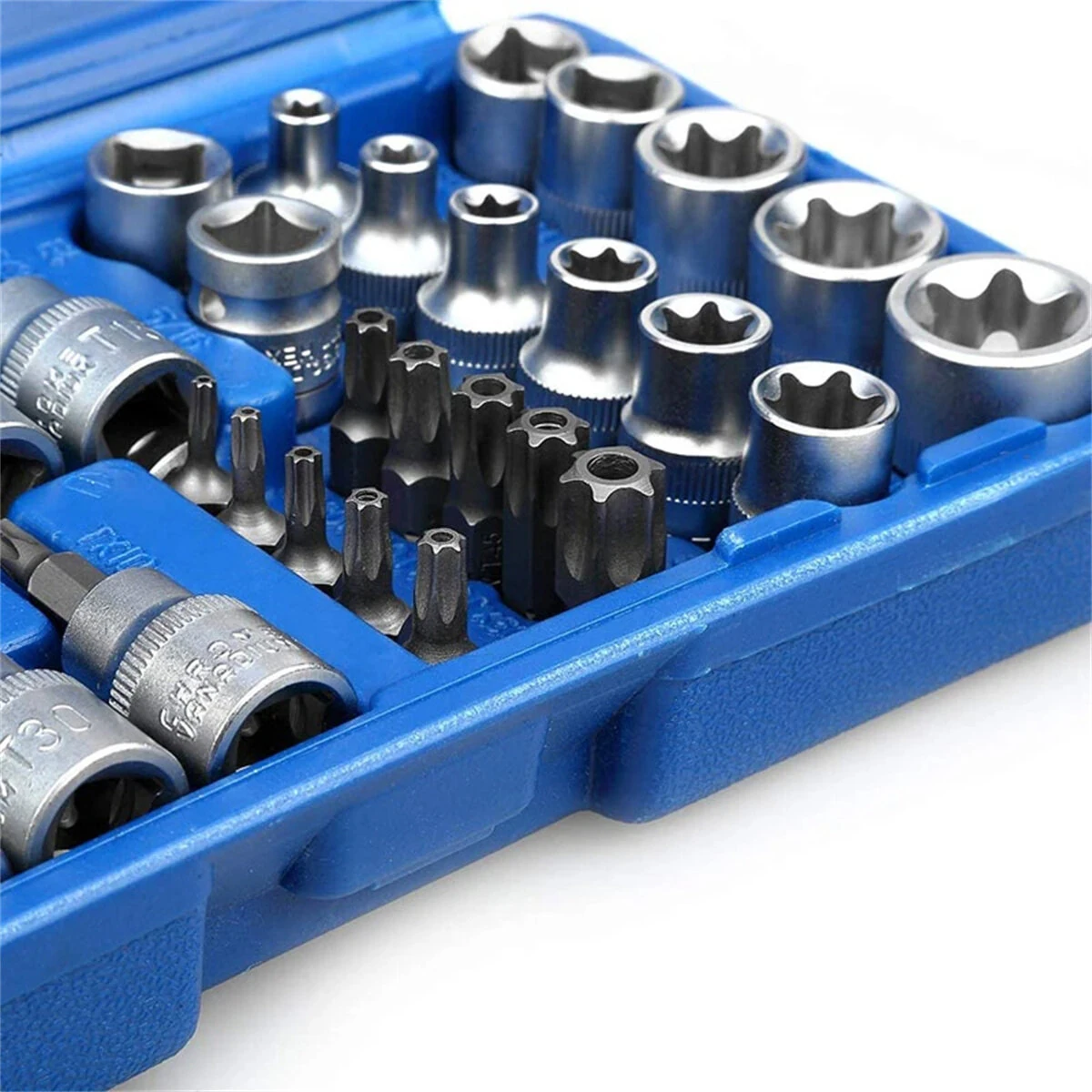 34PCS Torx & E-Torx Socket Set | 1/4 3/8 1/2 Drive | Chrome Vanadium Steel with Case - Image 4