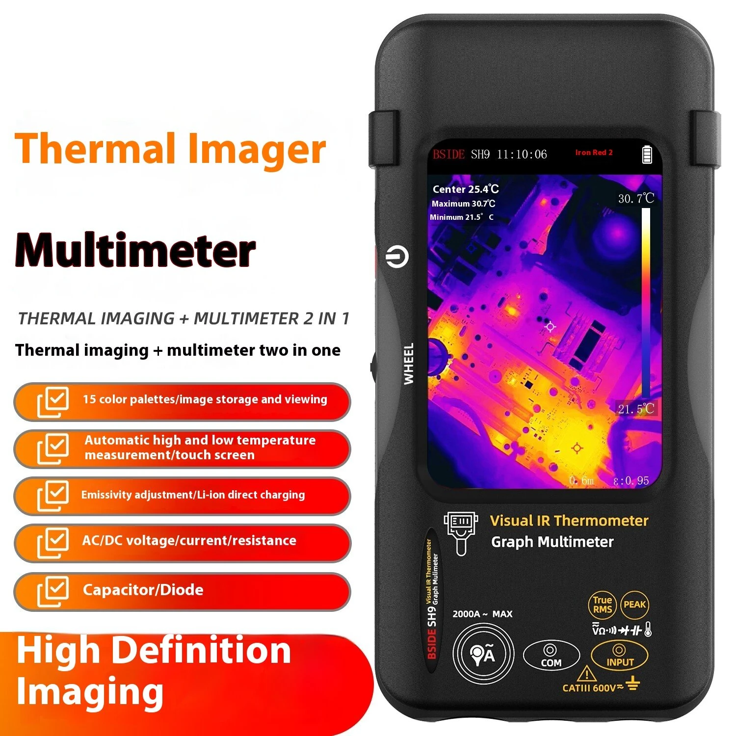 BSIDE SH9A Visual Thermal Imager Multimeter | 320x428 IR Camera | 3.98 Touchscreen - Image 2