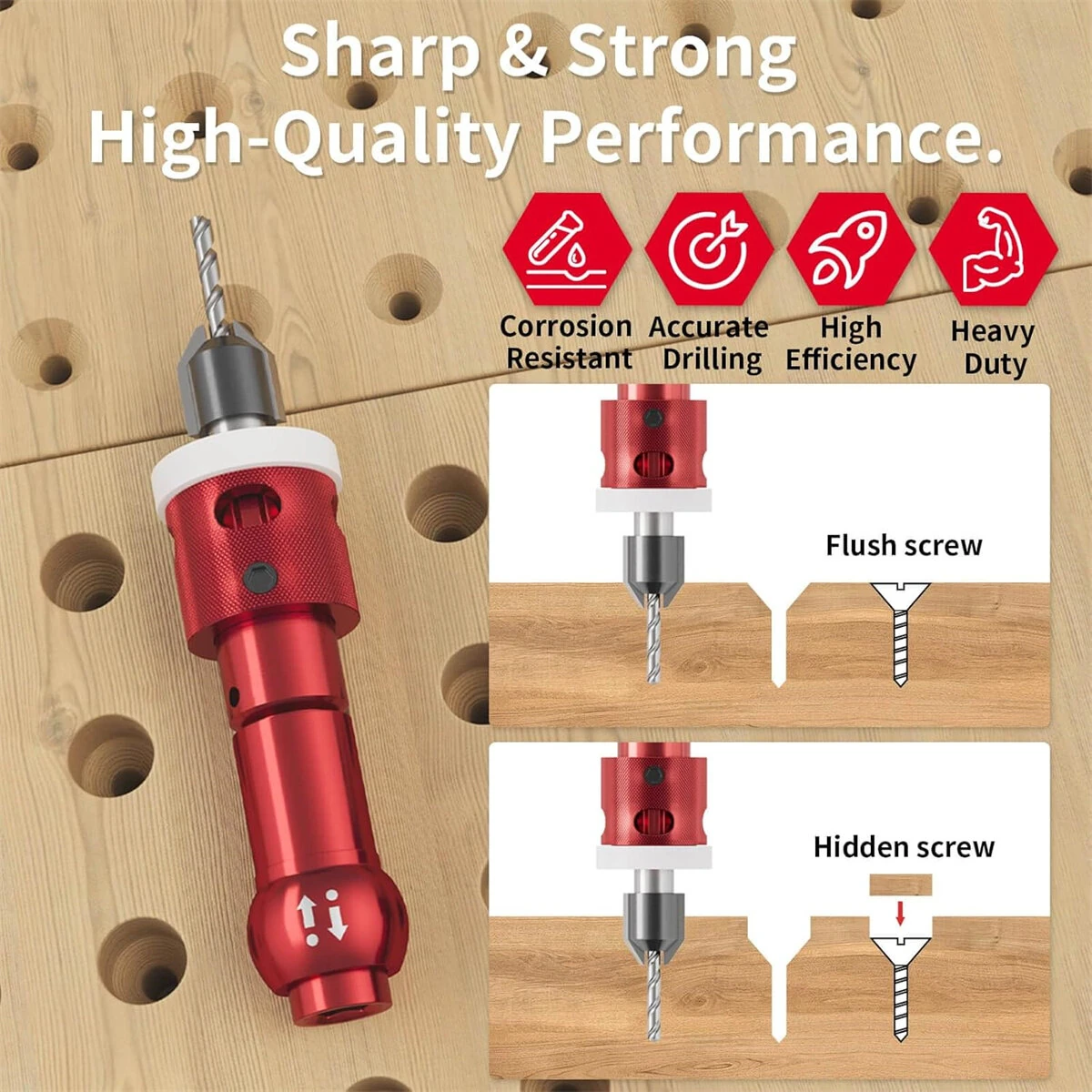 Carbide Tipped Step Drill Bit with Depth Stop | 82 Degree Countersink for Wood Screw Holes | 1/4 Hex Shank - Image 3