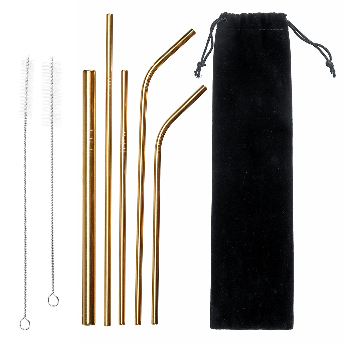 Portable 304 Stainless Steel Straw Set | Reusable Metal Drinking Straws With Brushes & Pouch - Image 4