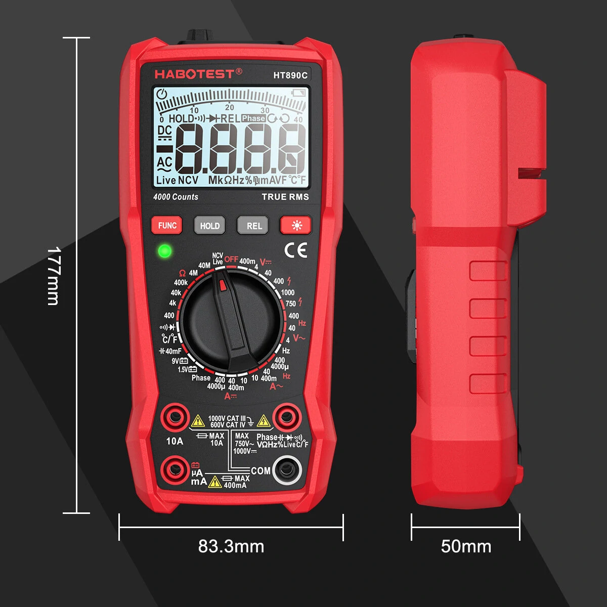 HABOTEST HT890C Professional Digital Multimeter | True RMS - Measures Voltage, Current, Temperature - Image 5