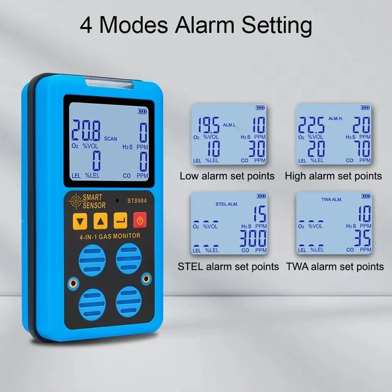 SMART SENSOR ST8904 Portable Gas Monitor | Rechargeable Multi-Gas Detector with LCD Display - Image 3
