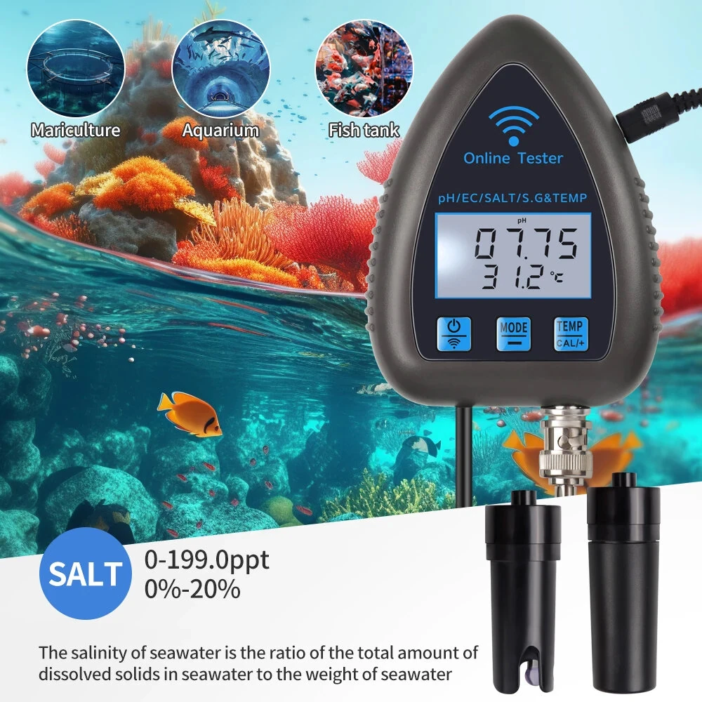 Tuya WiFi Bluetooth Water Quality Monitor - 5-in-1 PH EC SALT SG Temperature Analyzer for Aquarium Pool Hydroponics - Image 3