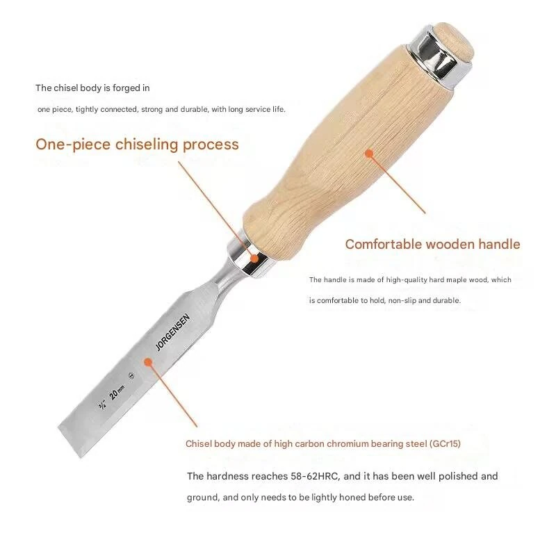 JORGENSEN 4pc Woodworking Chisel Set | 6mm 12mm 20mm 26mm | High Carbon Steel - Image 2