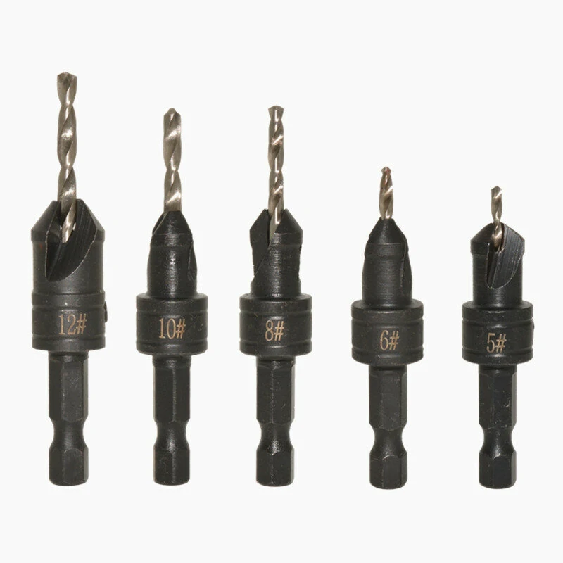 5pcs 82 Degree Countersink Drill Bit Set | Quick Change & Adjustable | Woodworking Tool - Image 2