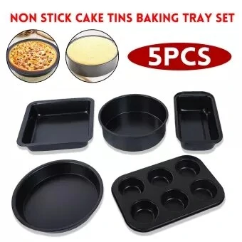 Non-stick 8 Inch Round & Square Cake Tin Set | Baking Tray Oven Mould - Image 4