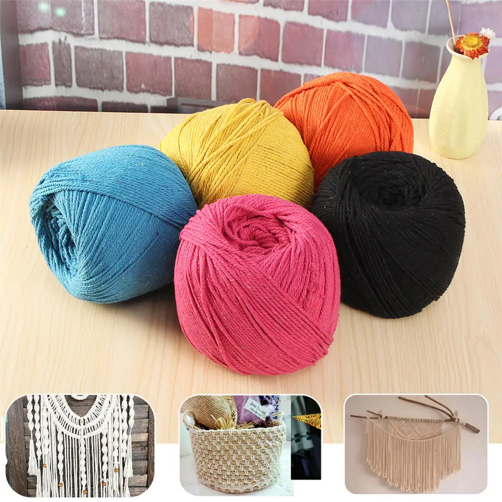 Macrame Rope Cotton String - 3mm x 260m DIY Braided Wire | Black Blue Orange Red Yellow - Image 2