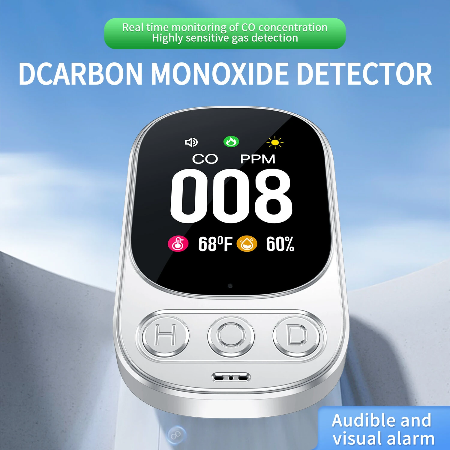 Direct Insertion Carbon Monoxide Monitor - 2.1 Inch Screen | 0-999ppm Real Time - Image 3