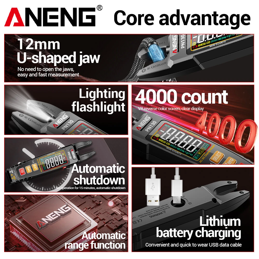 ANENG PN130 Digital Clamp Meter | 4000 Counts AC/DC Tester | Auto Range NCV CAT III 1000V - Image 4