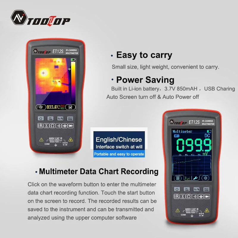 TOOLTOP ET11S/ET12S 2-in-1 Thermal Imager & Multimeter | 6000 Count | PC Data Transfer - Image 5