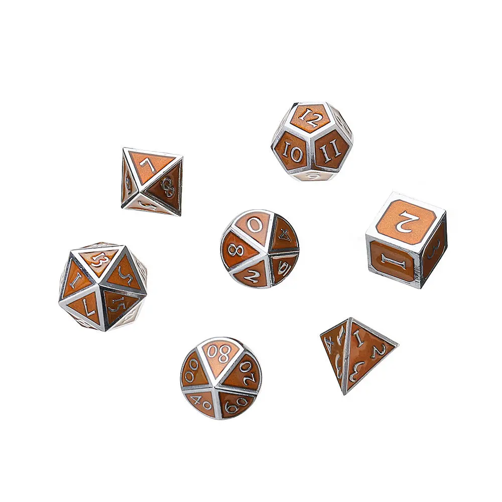 Copper Antique Metal Polyhedral Dice Set - 7Pcs with Bag for D&D - Image 2