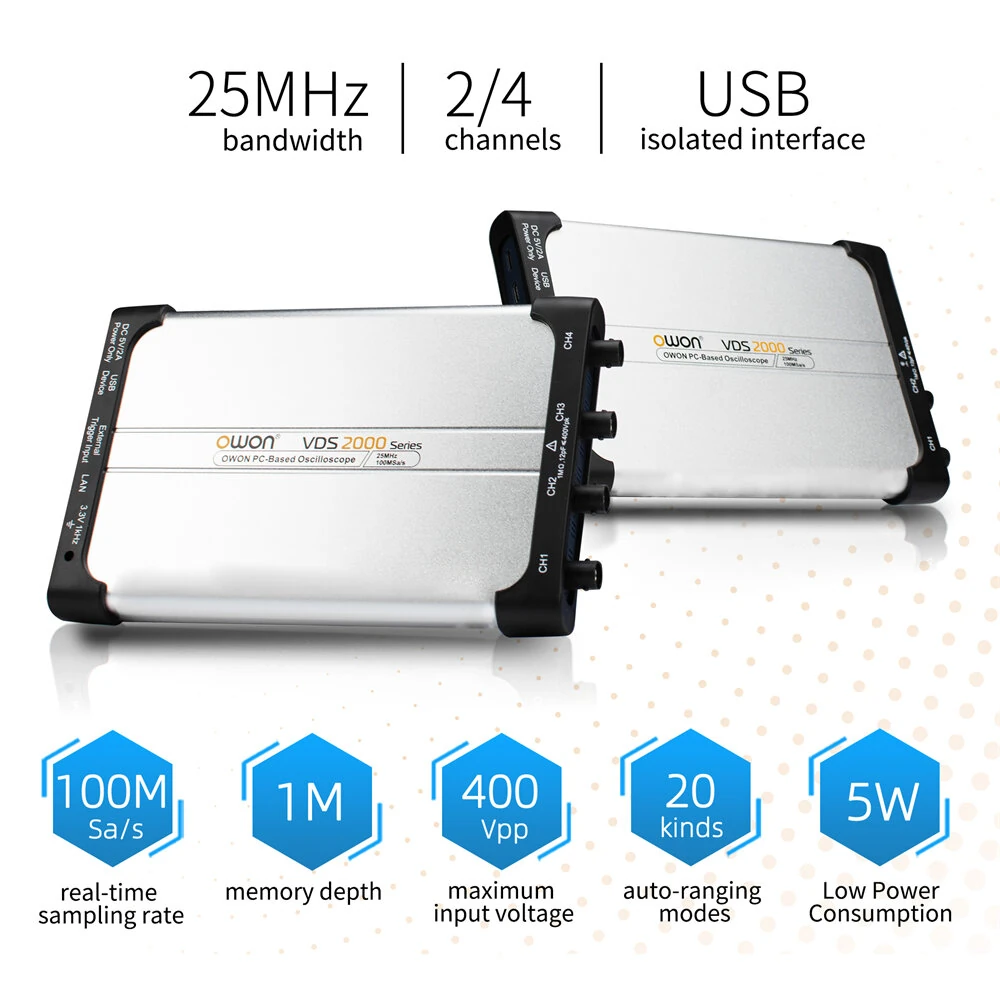 OWON VDS2000 Series PC Oscilloscope | 25MHz Bandwidth, 100MSa/s | USB - Image 5
