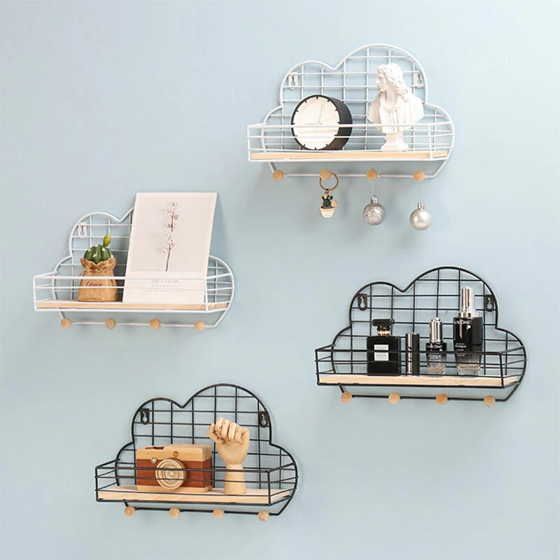 Wall Mounted Shelf Metal Wire Rack - Storage Unit With Hooks & Key Basket - Image 2