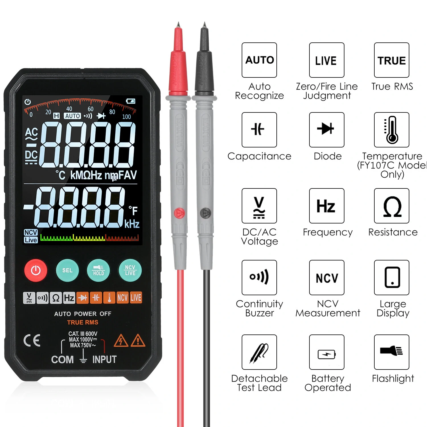FUYI Professional 6000 Counts Digital Multimeter | 1000V AC DC Voltage, NCV, Capacitance - Image 4