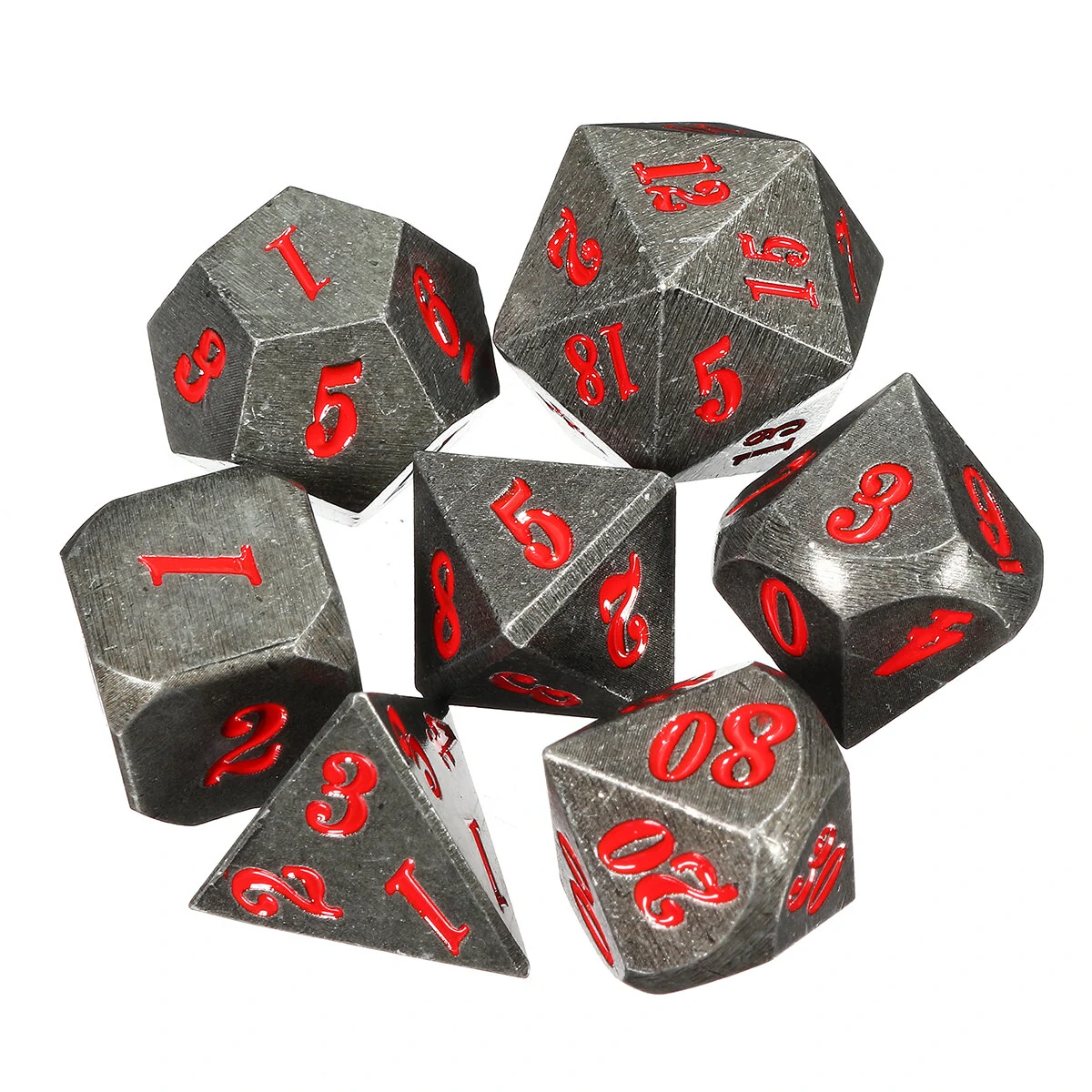 Antique Metal 7-Piece Polyhedral Dice Set - Heavy Metal D&D Dice w/ Bag - Image 2