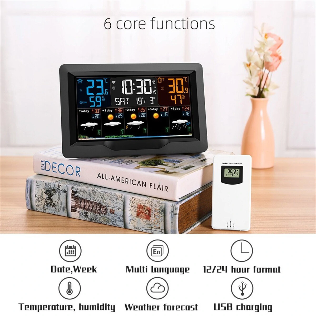 FJ3390TY-A WiFi Weather Clock | Color Screen, Temp & Humidity Alarm Clock - Image 3