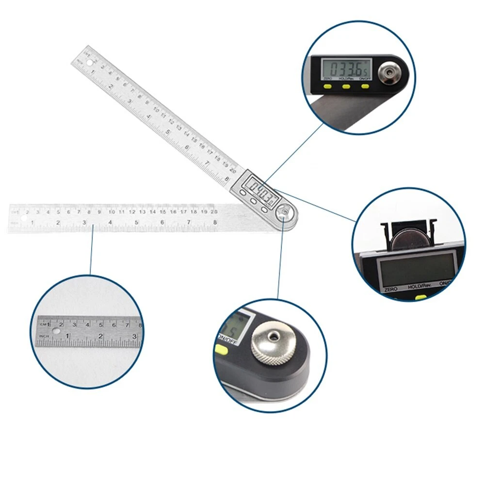 Digital LCD Angle Ruler | 0-500mm Stainless Steel Electronic Goniometer with Hold & Zeroing - Image 5