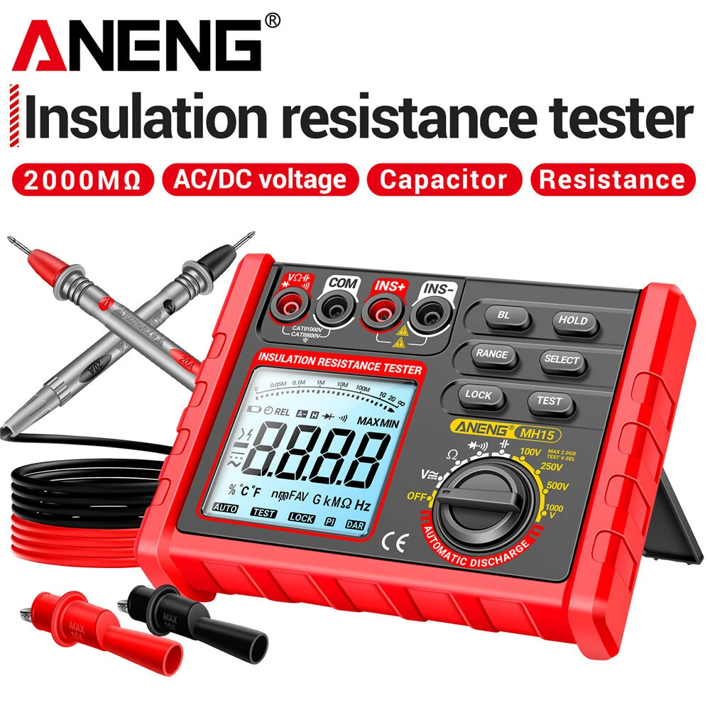 ANENG MH15 Digital Megohmmeter - Insulation Resistance Tester | 0-1000V AC/DC, 0-60mF Capacitance, 6000 Counts - Image 2