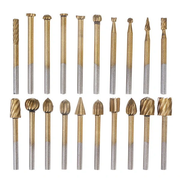 Drillpro 20Pcs Titanium Coated HSS Rotary File Bits | Wood Carving Milling Set - Image 2