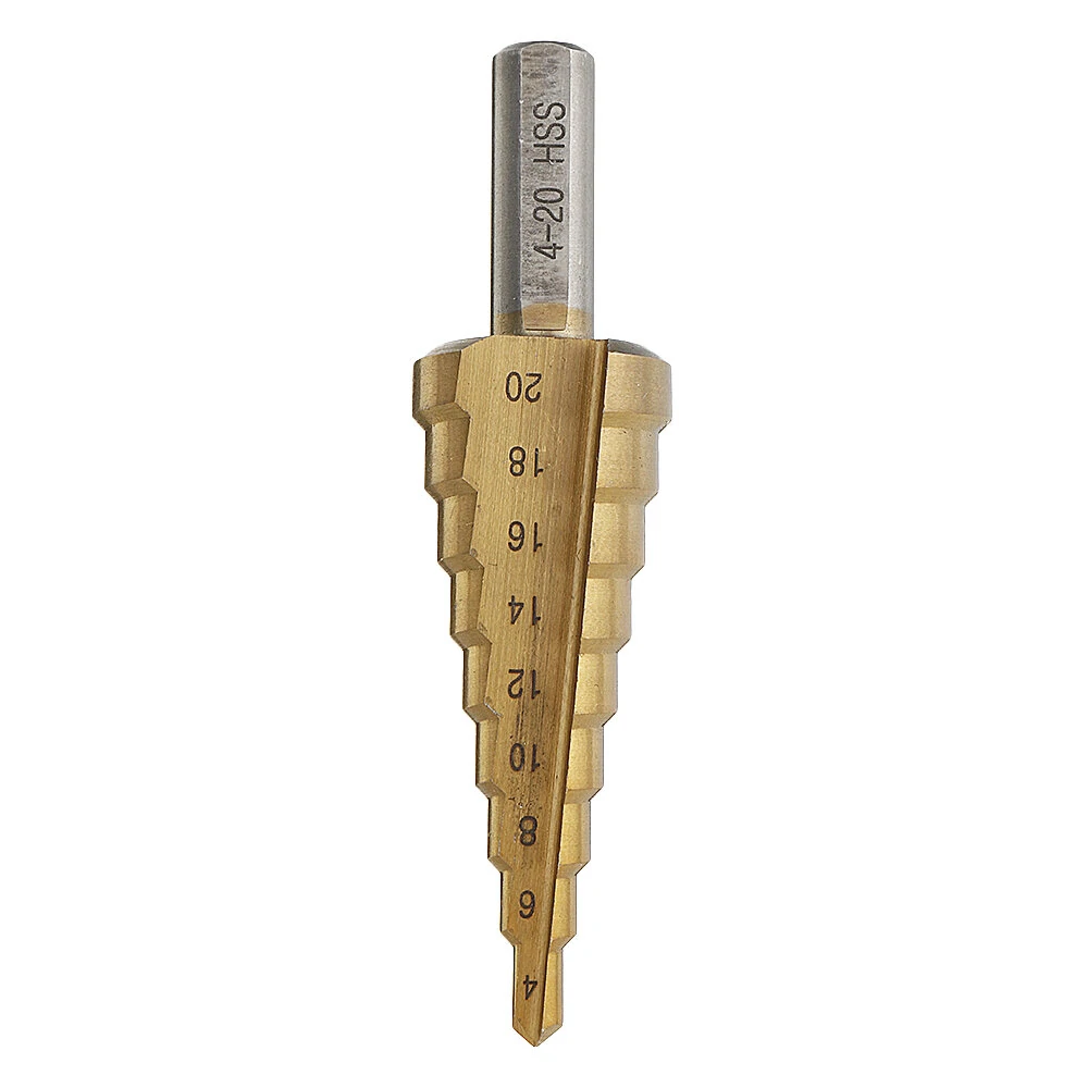 Drillpro HSS 6542 Titanium Coated Step Drill Bit | 4-12/20/32mm Triangle Shank - Image 4