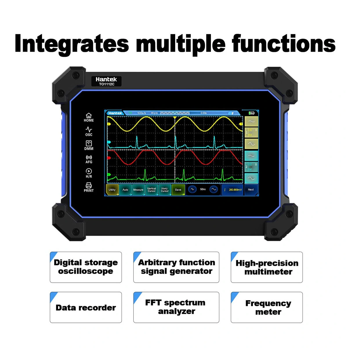 Hantek TO1112 Touch Screen Tablet Oscilloscope - 2 Channel 110MHz with Signal Generator & Multimeter - Image 5