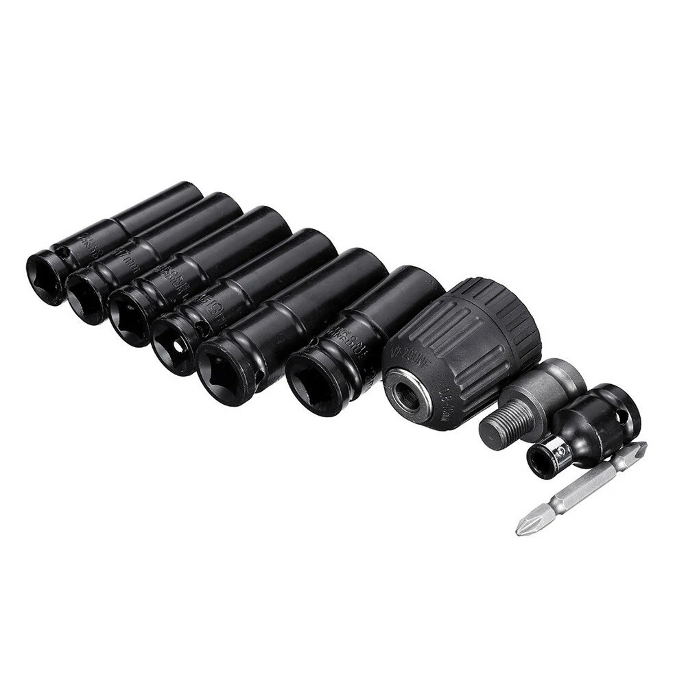 Drillpro 10pc 1/2 Inch Impact Socket Set | Metric Drill Chuck Adapter - Image 3