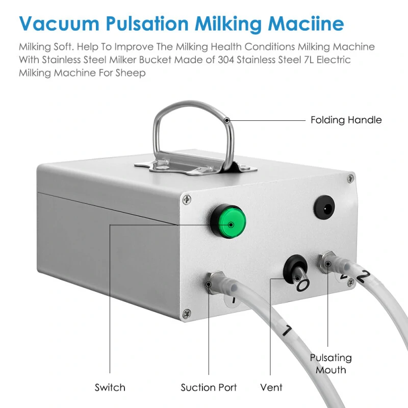 7L Electric Pulsating Milking Machine for Sheep & Goat - Stainless Steel Bucket - Image 5