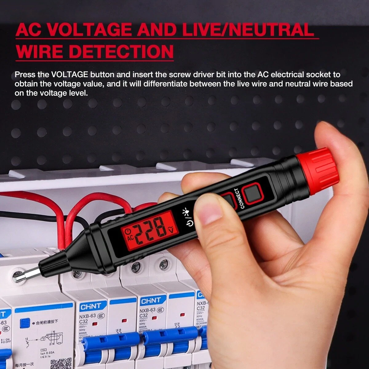 HABOTEST HT92 Voltage Tester Pen | AC 12-300V with Backlight & Flashlight - Image 3