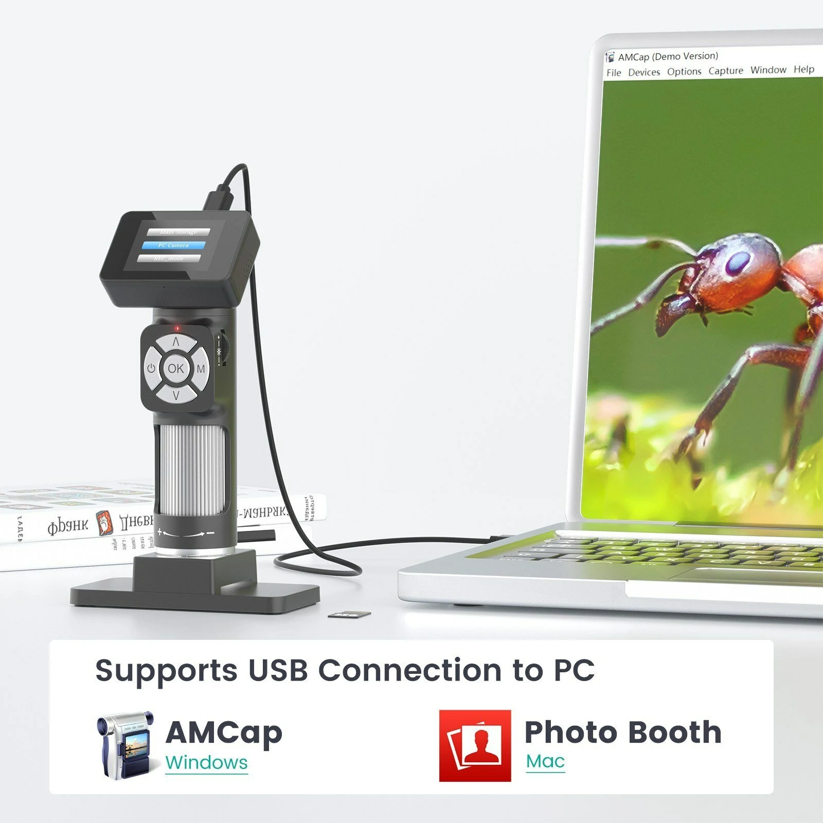 AD112 Portable Digital Microscope - 500X Magnification, 2 LCD Screen, 8 LED Lights, USB for PC - Image 3