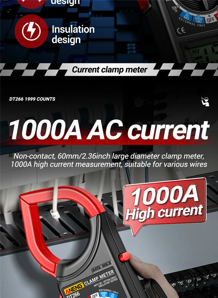 ANENG DT266 Digital Clamp Meter | 1000A AC Current Tester, Voltage & Resistance - Image 5