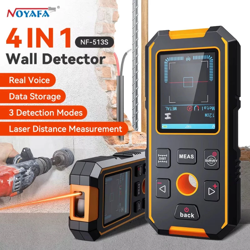 NOYAFA NF-513S Wall Metal Detector | 40m Laser Distance Meter | AC Wire & Pipe Probe | IP54 Compact Design - Image 2