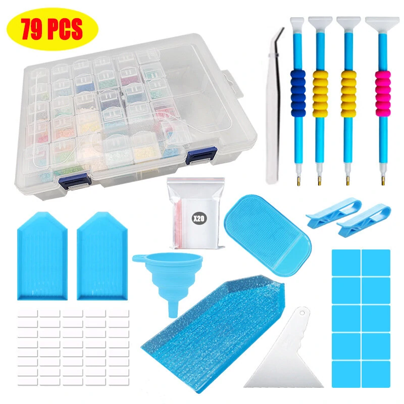Blue Drill Pen Diamond Painting Tool Set - 79PCS with LED Light Board & 32 Grid Bead Box - Image 2