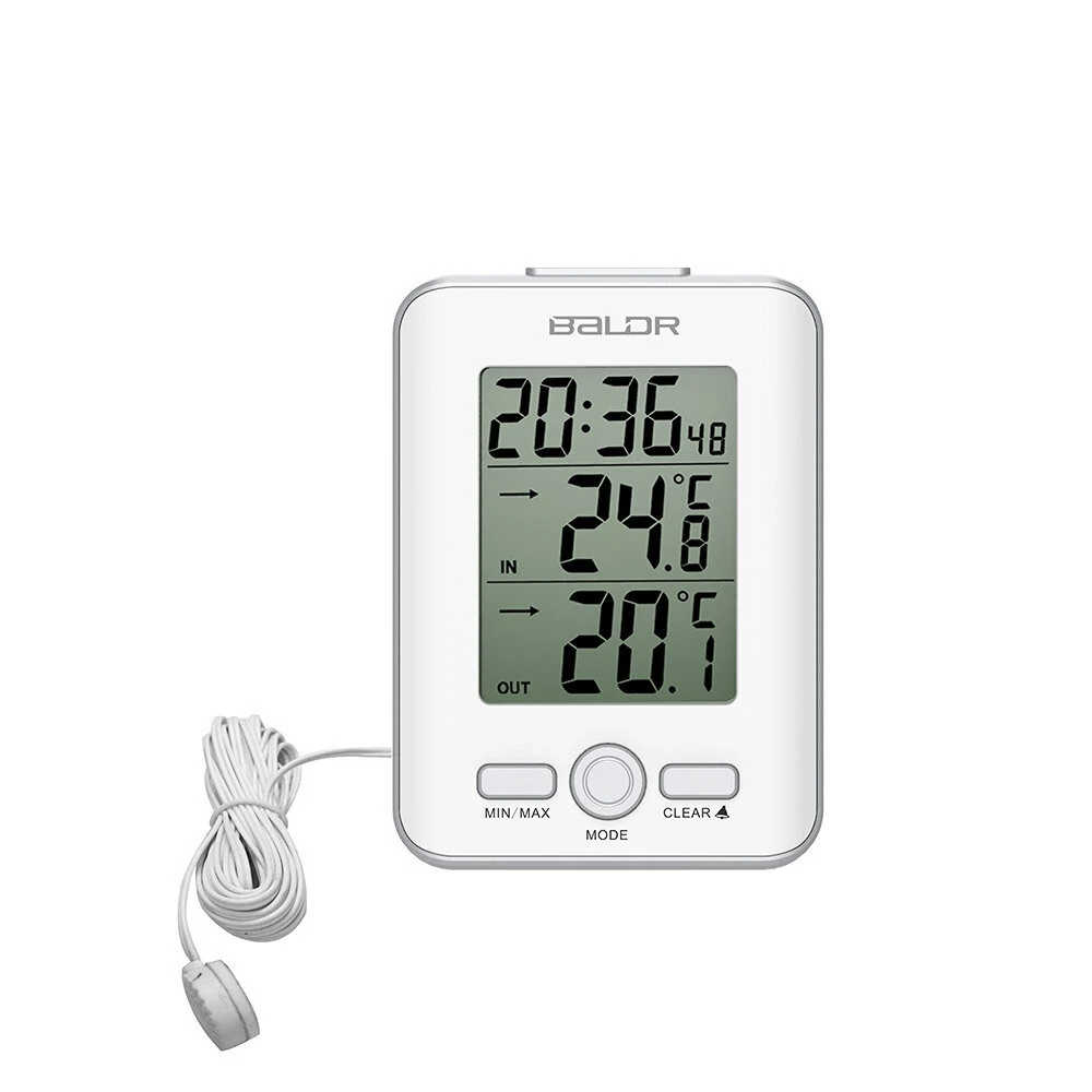 Baldr E0129ST2C Digital Thermometer Clock | Indoor Outdoor LCD Display - Image 3