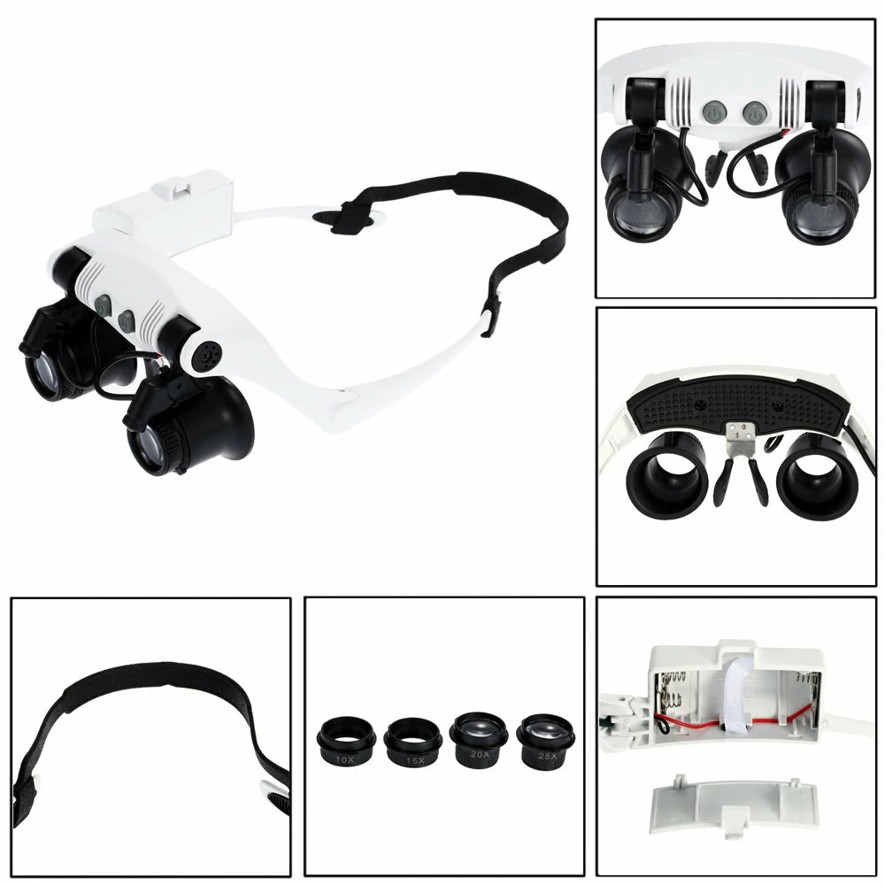 Portable Head Wearing Magnifying Glass - 10X 15X 20X 25X with LED Lights - Image 4