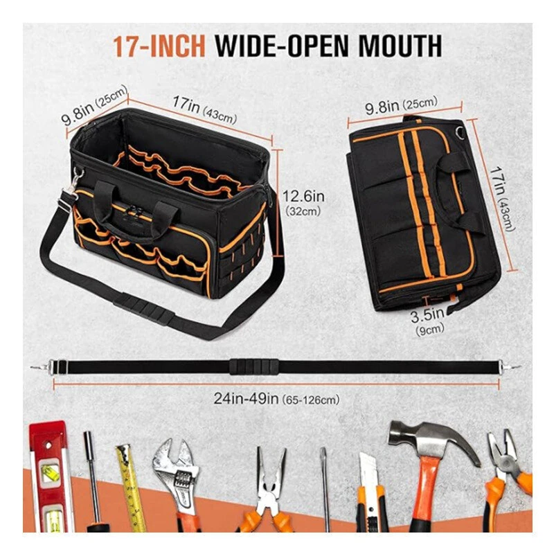 DEWALT 17 Inch Heavy Duty Tool Bag - 35L Large Capacity - 900D Oxford Cloth with Adjustable Strap - Image 2