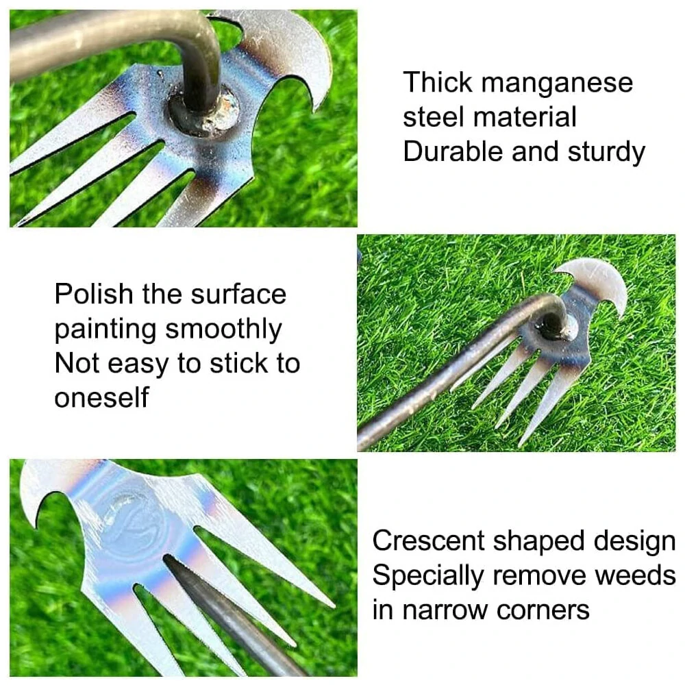 Manganese Steel Hand Weeder - 4-Tooth Dual Purpose Tool with Rubber Handle - Image 3