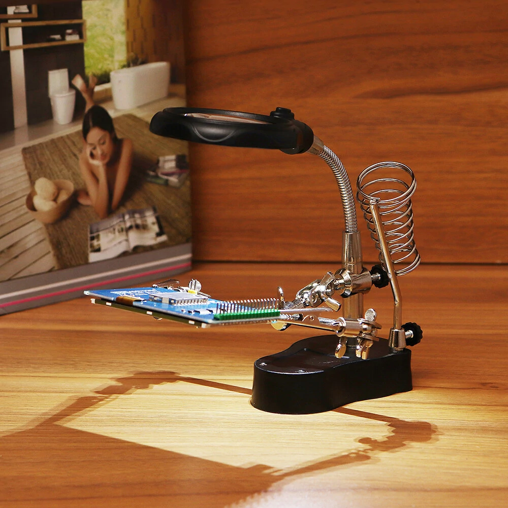 LED Soldering Iron Stand with Helping Hands & Magnifying Glass | Third Hand Tool - Image 2