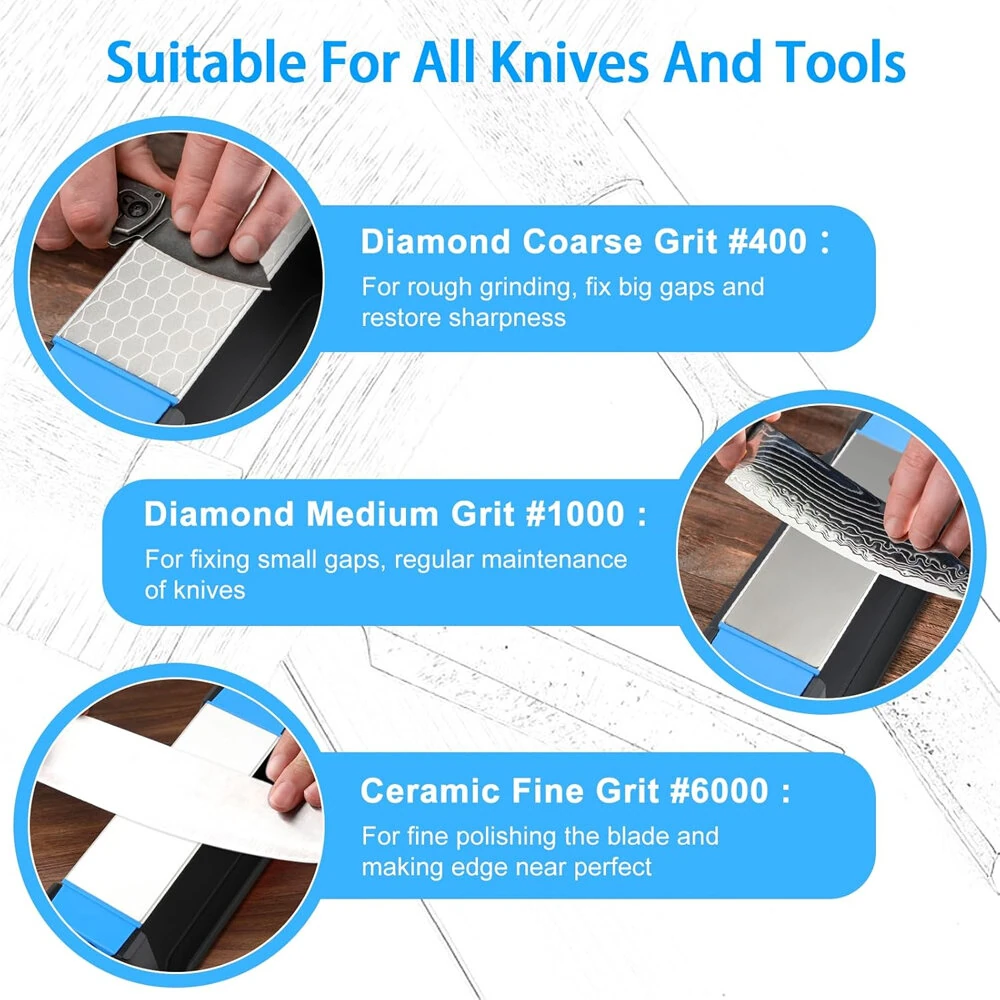 DMD 3-Side Diamond Sharpening Stone | 400/1000/6000 Grit Whetstone with Non-Slip Base - Image 3