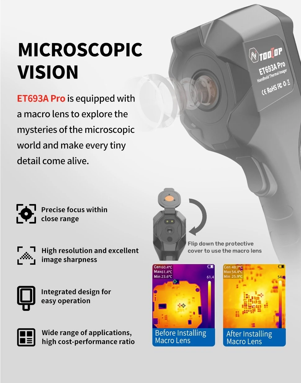 AV TOOLTOP ET693A Pro Thermal Camera | 96x96 HD -20°C to 550°C | Macro Lens & Visible Light - Image 2