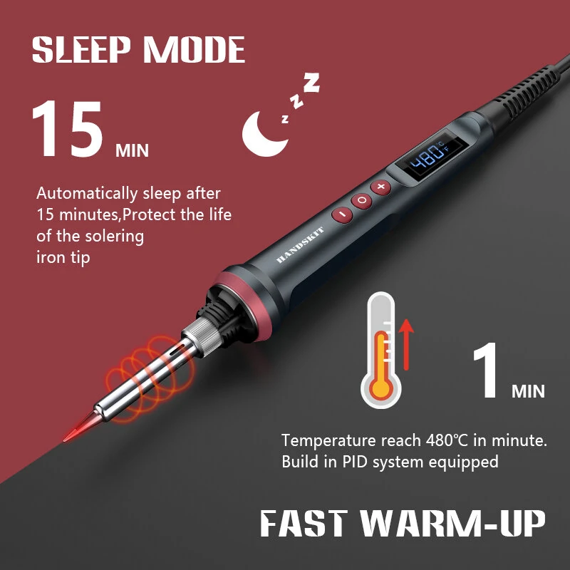 Handskit 90W LED Digital Soldering Iron Kit | Adjustable Temperature 110V/220V | 4 Wire Core Welding Tools - Image 4